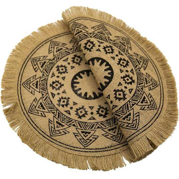 Ruokapöytä Ruskea Tassel B CAPASIN 4 Boho Pyöreä Paikkamattosetti