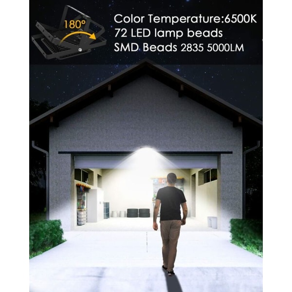 50W LED bevegelsessensor flomlys, utendørs LED-spotlight, IP66 vanntett utendørs LED-flomlys, 6500K kald hvit utendørs LED-bevegelsessensor flomlys for hage, garasje, uteplass [Miljøklasse]