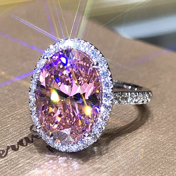 Charm Ladies 925 hopea vaaleanpunainen jalokivi neliö ja CZ jalokivi sormus
