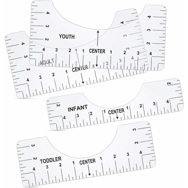 4 st T-shirt-justeringsverktyg Transparent T-shirt-linjalguide