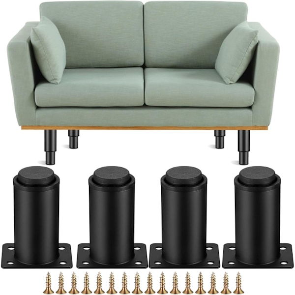 Justerbare Møbelben, Sorte Metalbordben, Køkkenkabinetsfødder, Skabe, Sengefødder (8-12CM)