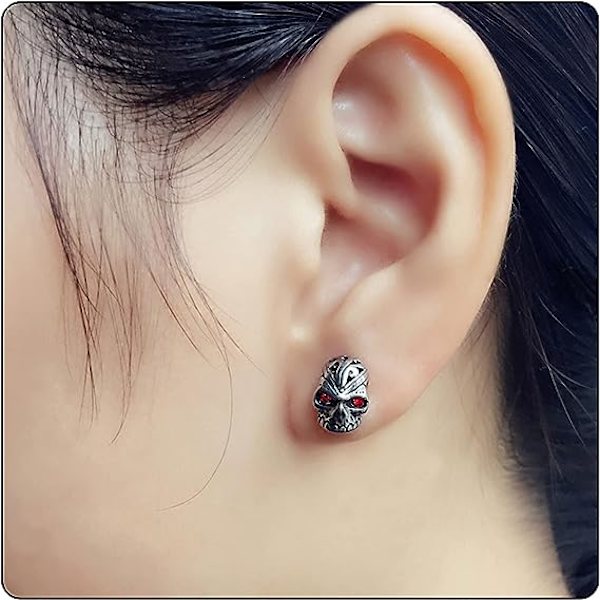 Punk Rock Titanium Stål Blomstermønster Krystal Øje Hoved Skull Stud Ea