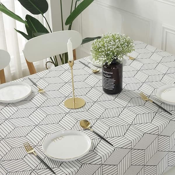 Rektangulär duk i geometrisk stil bomull linneduk kök bordsdekoration