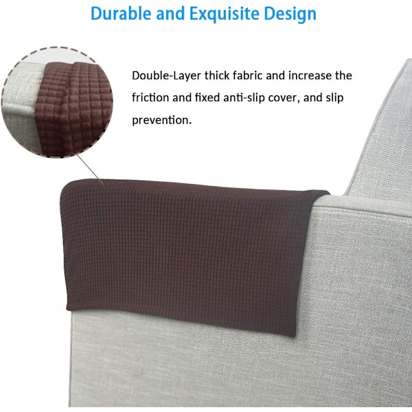 Antislip-spandex armstödsöverdrag lädersoffa elastisk polyester dubbelt tjockt tyg fåtölj armstödsskydd möbelskydd set om 2（(Chokladfärg)