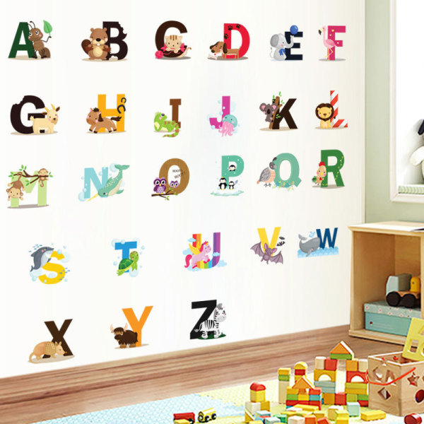 ABC English Alphabet Wall Stickers, Baby Room Stickers, Animal Wa