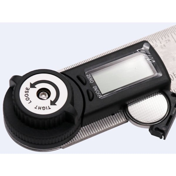 1 stk digital vinkelmåler, vinkelmåler, 0-200 mm og vinkelmåling i rustfritt stål med hold, nullstilling og stor LCD-skjerm, MM/tommesystem, for trebearbeiding