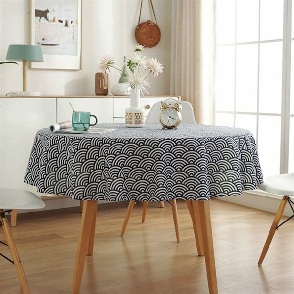 Rund Dug 120cm Bomuld og Linned Stof Twill Dug Enkel Nordisk St