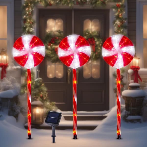Jul utomhusdekorationer, 27\" Set om 3 Lollipops Pepparmint