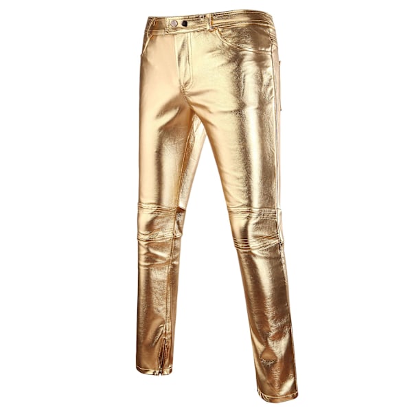 Herr Casual Byxor Läder Metallic Blank Rak Natklubb Cosplay Byxor