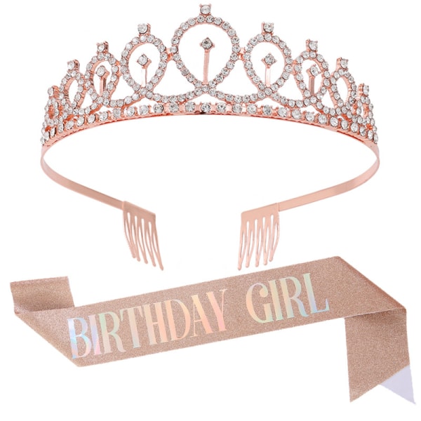 BIRTHDAY GIRL Sash og Tiara Rhinestone Set - Bursdag