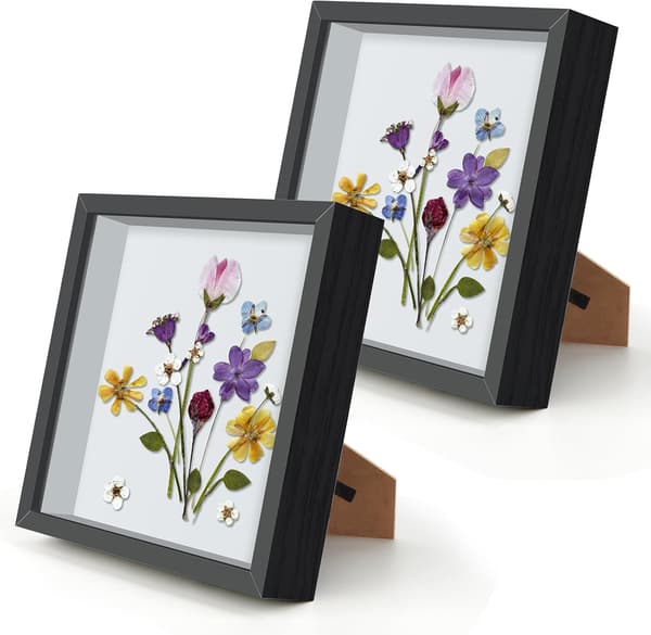 2 stk. 3D Dyb Ramme 20x20cm, til vægophængning Kontor Tørrede Blomster Håndværk (Sort)