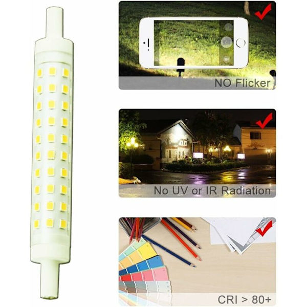2-PCS 10W R7s 118mm LED-pære Justerbar Varm Hvid 3000K 100W Halogen