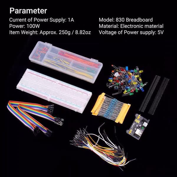 Elektronikkomponent roligt kit med strömförsörjningsmodul, Jumper Wi