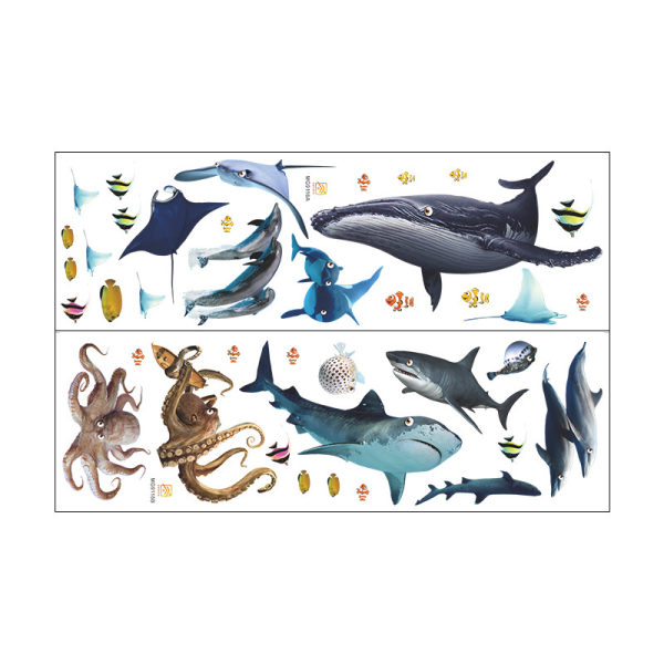 Pack Fish Wall Stickers Removable Under The Sea Ocean Animals Whale Shark Squid Wall Decor Peel and Stick Art for Kids Room Baby Bedroom (90 x 30cm)