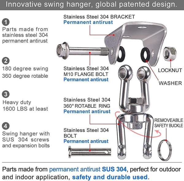 450 kg bæreevne Heavy Duty Swing Hangers med Sus304 rustfrit stål 360 Ro