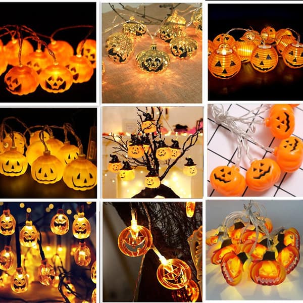 Halloween græskar lyskæde, batteridrevet, 3m 20 Led, galvaniseret græskar