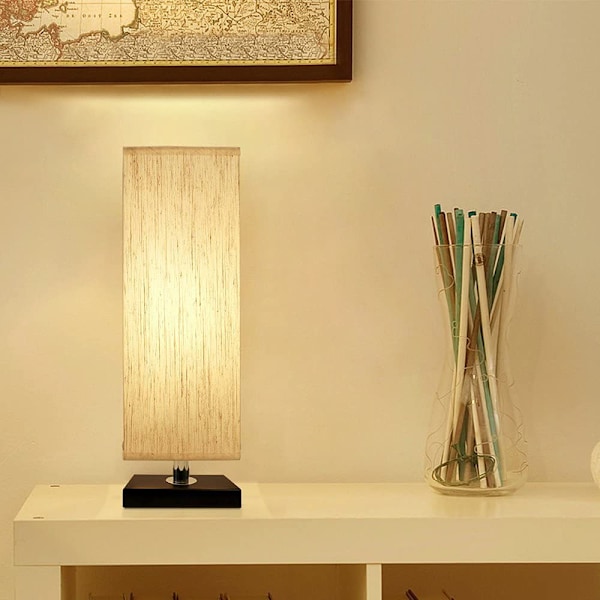 Lille bordlampe til soveværelse - lamper til natbord, massivt træ Ni