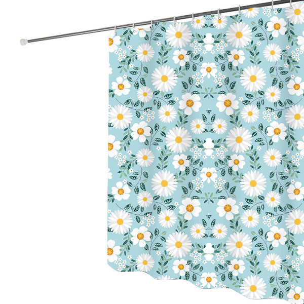 Blomsterdusjforheng, tegneserielignende blomster tusenfryd vårtid sesong pollen kunsttrykk, stoff badekar dekorsett med kroker, 72\" B x 72\" L