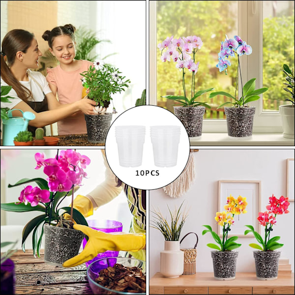 10 st Transparenta Blomkrukor i Plast, Små Plastorkidéer, Kruka för Orkideér, Trädgård, Balkong, etc.