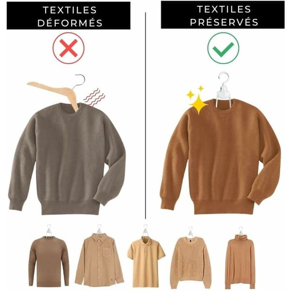 Foldbare bøjler, sæt med 5, hvid, ergonomisk anti-deformationsdesign