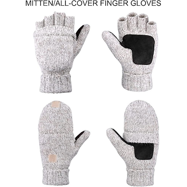 Vinter Stickade Konvertibla Fingerlösa Vantar Ull Vantar Varma Mi