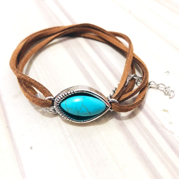 Boho Teal Halskæde Kæde Brun Læder Choker Halskæde Suede Hippie Smykker til