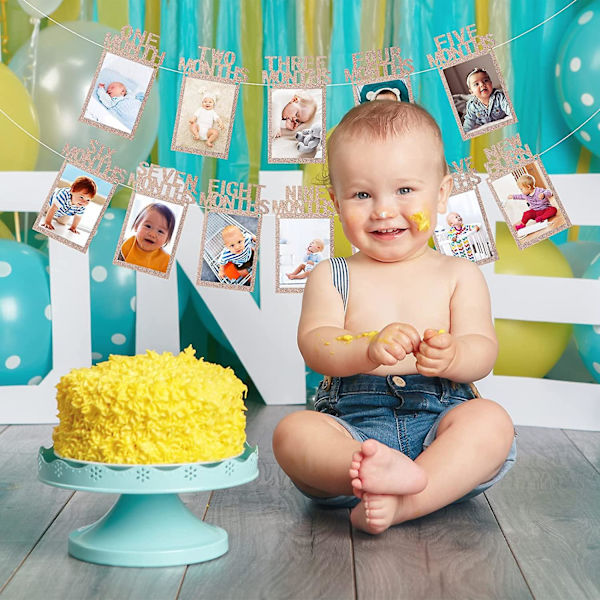 Baby Foto Banner, 1:a Födelsedag Baby Foto Banner 1 Till 12 Månader Foto Banner Vimpel Girlang Månadsmilstolpe Fotografi Vimpel Girlang (1 st)
