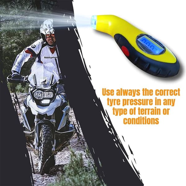 Däcktrycksmätare, digital däcktrycksmätare, cykeldäckstrycksmätare, däcktrycksmätare, däcktrycksmätare, cykeldäcksmätare (gul)