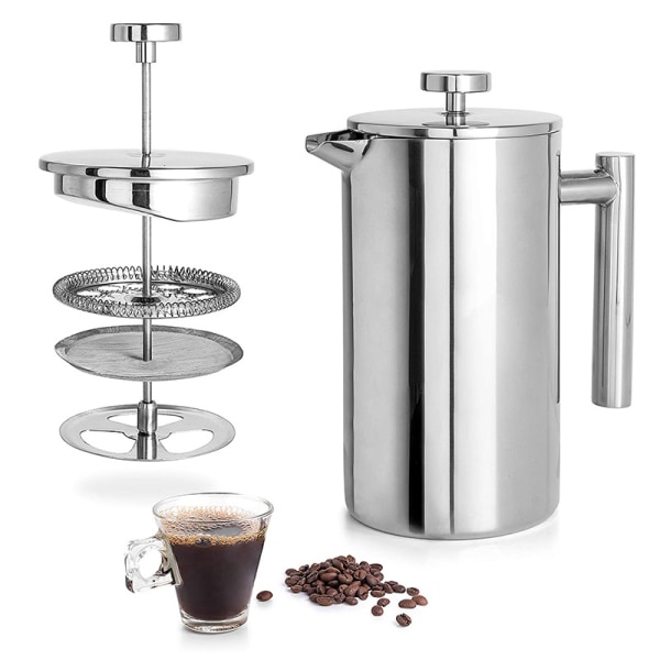 1 liter / 1000 ml kaffetrakter - dobbeltvegget rustfritt stål - kaffemaskin -