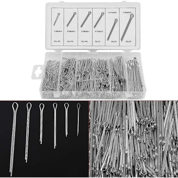 555-dels Splitstiftssortiment, 6 Storlekar Splitstift Mekanisk Koppling Hårfästen Traktor Fäste Clip Kit