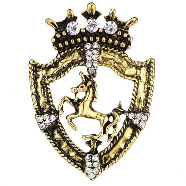 Vintage Golden Tone Queen Crown Pin Brosch Crystal Horse Racing Chapter Badge, 1p