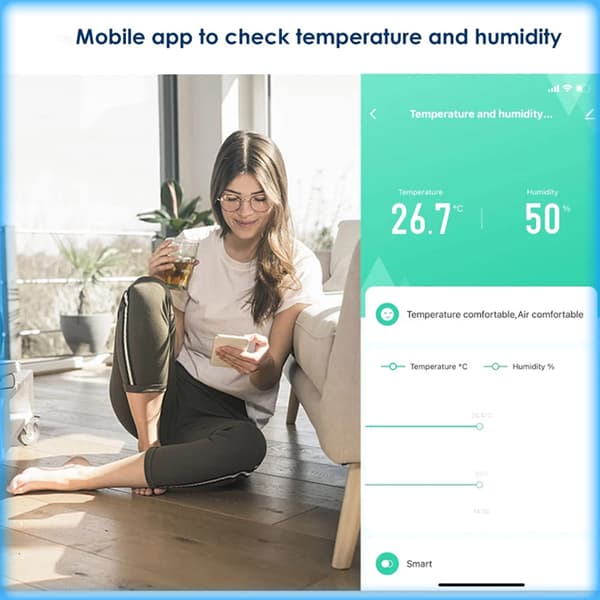 Termometer Hygrometer Trådlös Smart Temperatur- och Luftfuktighetsmätare med App-varningar, Datalagring och Export, Temperatur- och Luftfuktighetssensor Comp
