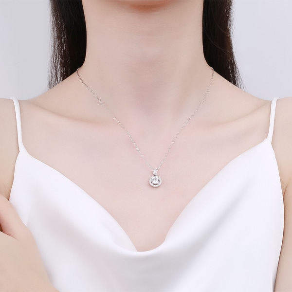 Halsband - Halo-hänge, Silver Solitaire-halsband, Dam
