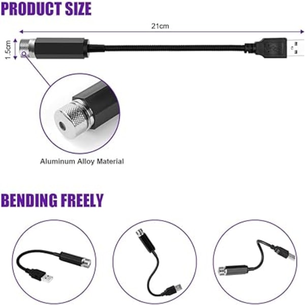 LED-omgivelseslys, USB-biltaglys, justerbar multi-mode bilatmosfære
