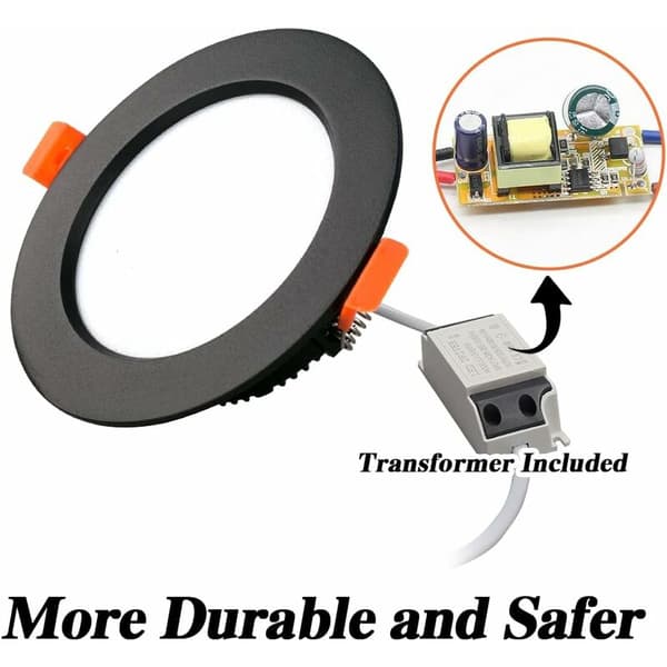 Led Downlight Recessed Black Extra Flat, 2 Pack 7W 700LM = 70W glødelampe, IP44