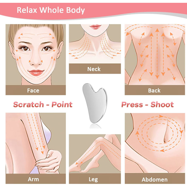 Gua Sha Ansikte, Rostfritt Stål Guasha, Ansiktsmassageverktyg, Metall Lymfatisk Dräneringsmassage Skrapa för Ansikte, Ögon, Hals, Kropp
