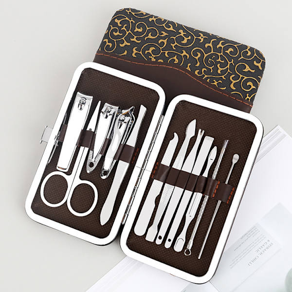 Manikyr, nagelklippare set med 12 delar, professionell grooming kit med