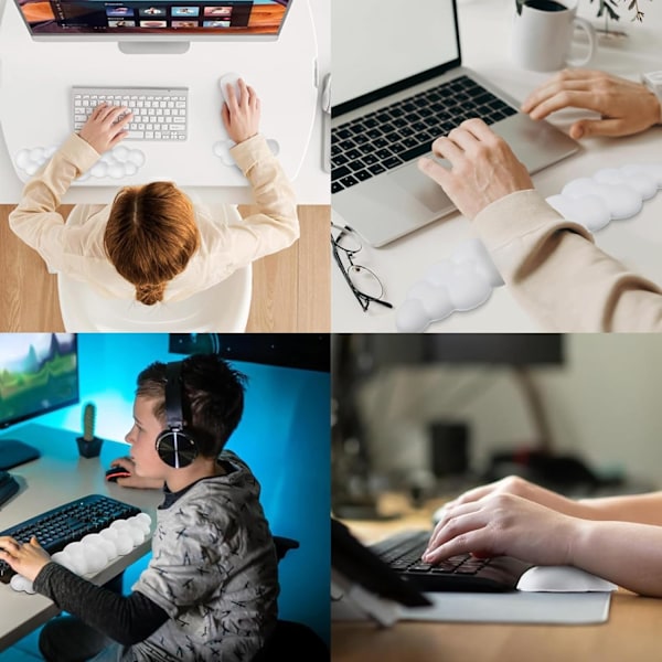 Musemåtte og tastatur håndledsstøtte, Cloud tastatur håndledsstøtte, skridsikker håndledsstøtte, sød PU tastaturmåtte med skridsikker base, til bærbar computer, gaming, hvid