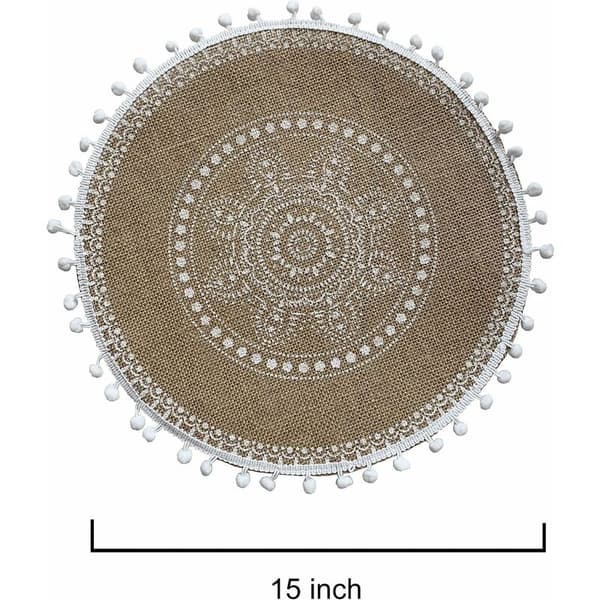 Hvit Ball C Boho Spisebord Sett med 4 Runde Plasseringsmatter for Vinter