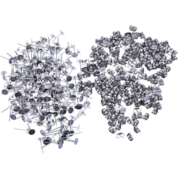 200 stycken (100 par) örhängen i rostfritt stål med platta dynor och fjärilslås för örhängetillverkning