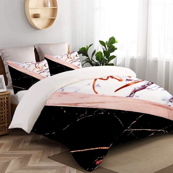Sängkläder för vuxna, Täckeöverdrag, Elegant Roséguld Marmor med Kärlek, 1 Täckeöverdrag 220 x 240cm + 2 Kuddfodral 50 * 75 CM