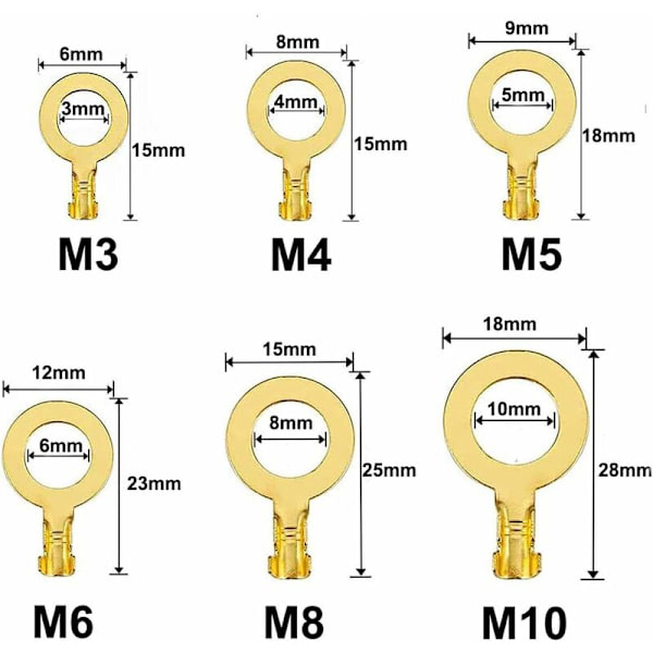 150 st M3 M4 M5 M6 M8 M10 Mässing Bil Elektriska Kabelskor