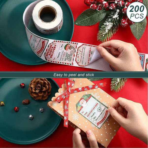 200 stykker fra julemanden Stickers Roll Vintage Christmas Tags Stickers Santa