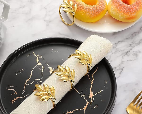 20 stk. Guld Servietringe - Elegant Guld Servietring til Bordservietter - Ferie Servietringe Thanksgiving Tema - Guld Efterår Servietringe til Fødselsdag
