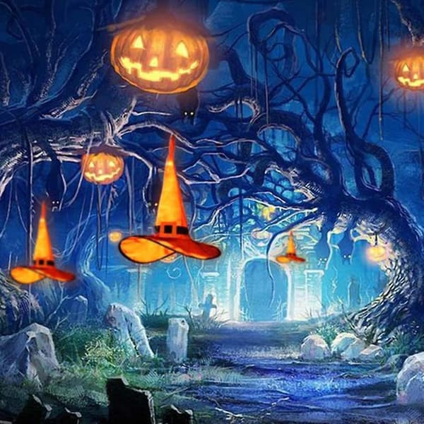 Pakke med 5 Halloween-hekshatter, lysende heksehattelys med LED