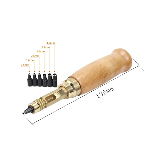 Automatisk Läderhålstämpel, Skruv Läderhålstämpel, Justerbar Skruvstämpel, Automatisk Bälteshålstämpel, 5 Storlekar på Spetsar 1,5 mm /2 mm /3 mm /3,5 mm