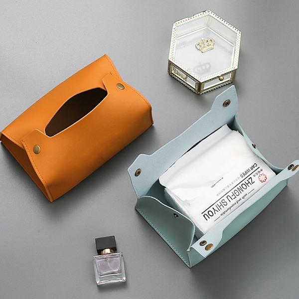 Læder Tissue Box Cover Rektangulær, PU Læder Tissue Box Holder