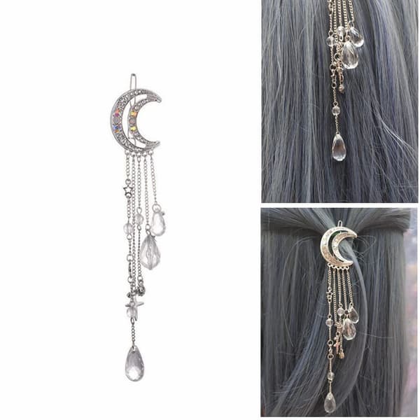 Romantiske Rhinestone Halvmåne Stjerne Charm Hårklemmer, Krystal