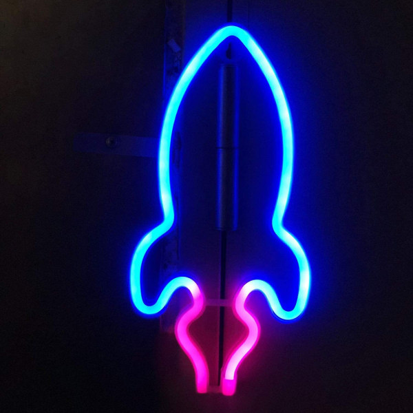 Blue Rocket Neon Light, USB Neon Signs for Home Bar Play Pub Kara