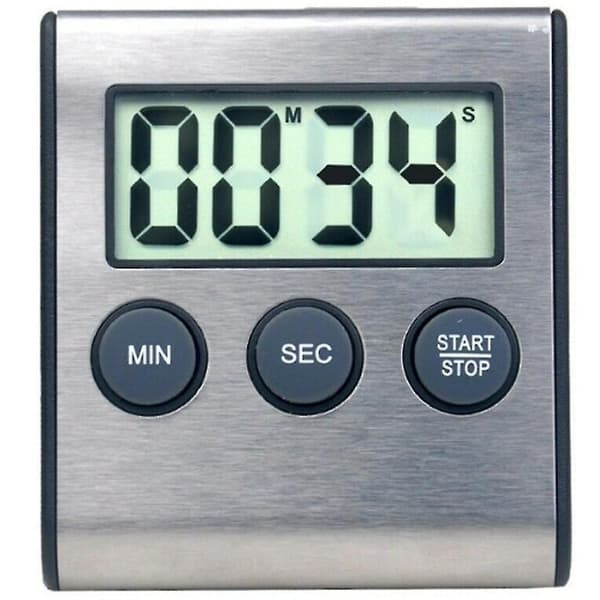 Kökets miniklocka Timer 24-timmars nedräkningstimer, silver